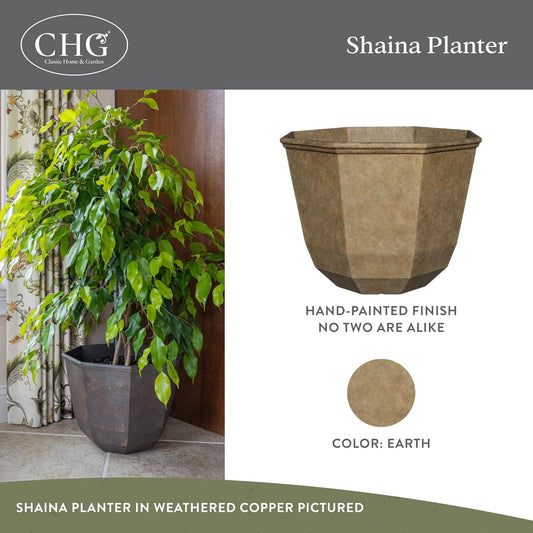 Classic Home and Garden by Growscape Shaina Planting Pots - Lightweight Indoor & Outdoor Plant Pots - UV-Resistant Resin Flower Pots - Pot Planters for Flowers & Herbs (15” Earth)