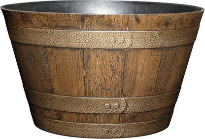 Classic Home & Garden by Growscape Whiskey Barrel Planters, Wooden Finish Flower Planter Pot, Decorative Garden Pots, Indoor Outdoor Resin Planters, Weather-Resistant Plant Pot (15” Oak Brown, 1-Pack)