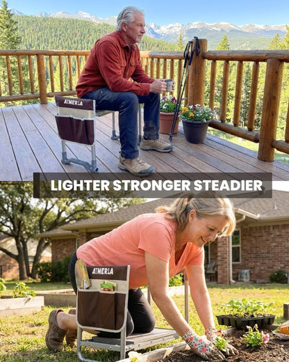 Aimerla Foldable Garden Kneeler Seat Heavy Duty [Upgraded Widened Thick Kneeling Pad] Gardening Stool with Large Tool Bags with Pockets - Portable Garden Bench Gardening Gifts for Parents