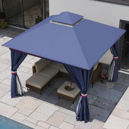 10x20 Gazebo Canopy with 100FT String Lights, Metal Heavy Duty Patio Canopy Tent with Double Roofs, Mosquito Nettings and Privacy Screens for Backyard, Garden, Lawn, Gray