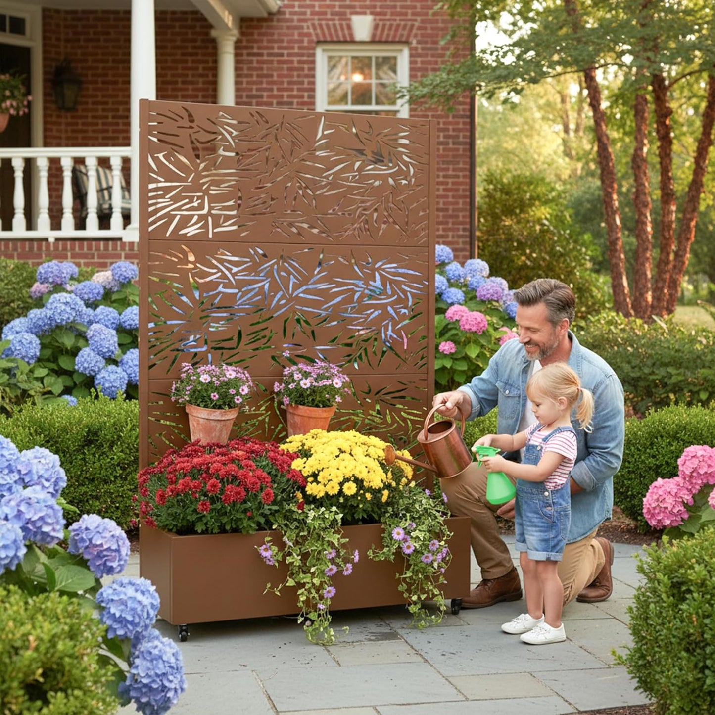 Casaphoria Metal Raised Garden Bed with Trellis and Wheels, 72"x47"x16" Planter Box for Climbing Plants, Vegetables & Vines, Features Drainage Holes and Privacy Screen (Black-Louver) - Colors A