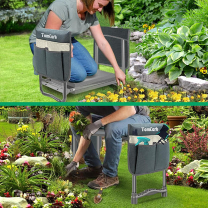 TomCare Garden Kneeler and Seat 10.64” Wider Larger Soft Kneeling Pad Garden Bench with 2 Large Tool Pouches Heavy Duty Garden Stool Foldable Tools Gardening Gifts for Women Men Gardeners
