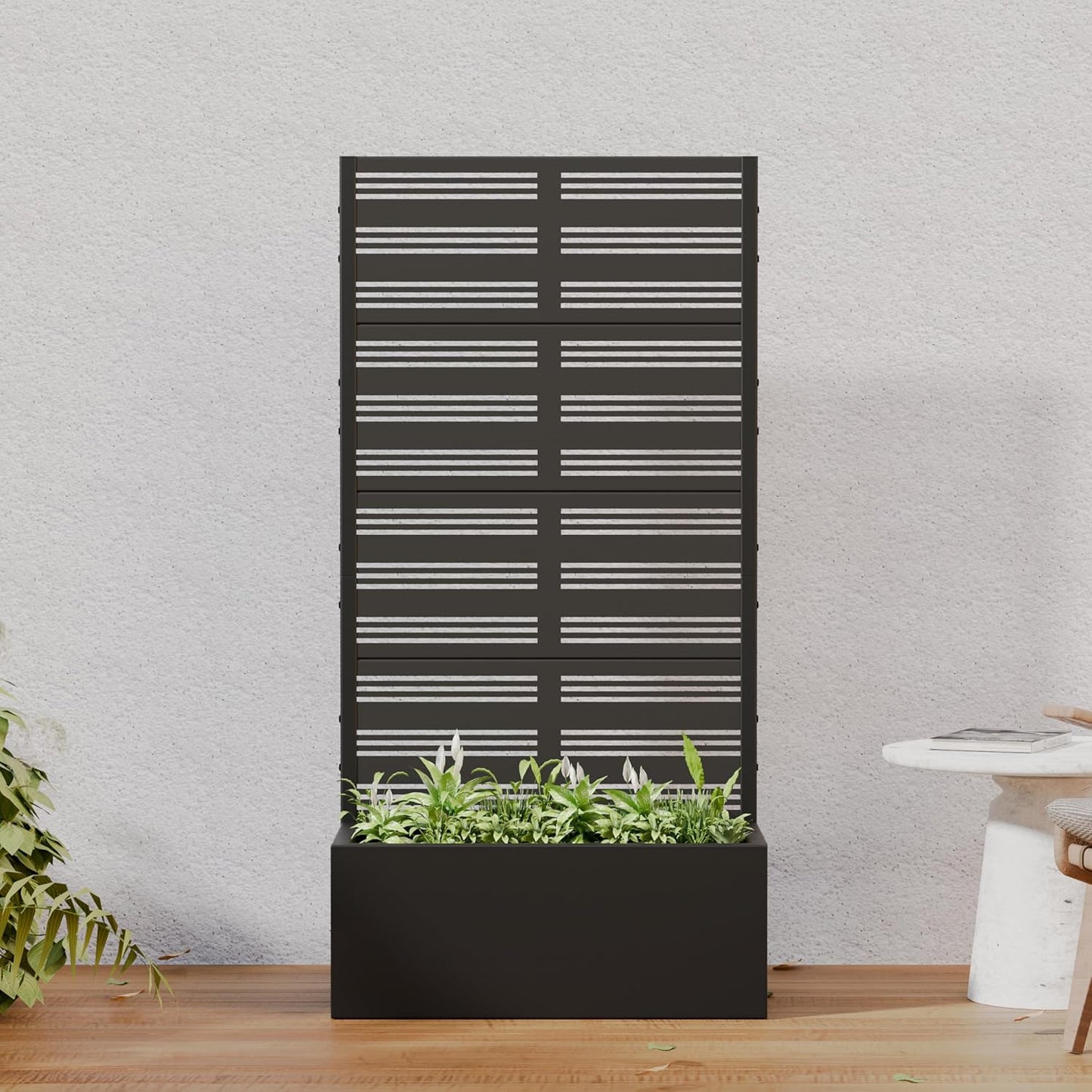 Casaphoria Metal Raised Garden Bed with Trellis and Wheels, 72"x47"x16" Planter Box for Climbing Plants, Vegetables & Vines, Features Drainage Holes and Privacy Screen (Black-Louver) - Colors D
