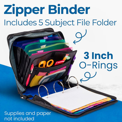 School Zipper Binder | 3-Inch O-Rings | 600-Sheet | D-146 Key Lime