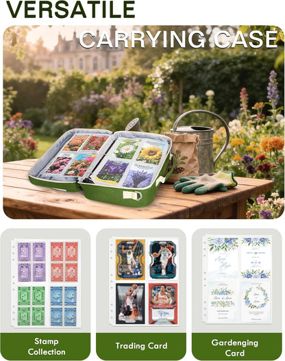 Seed Storage Organizer Binder with 20 PCS Reusable Seed Envelopes - 30 Pack Sheet Protectors Holds 120 Packets Envelopes, Seed Saving Bag for Garden Planner, Green