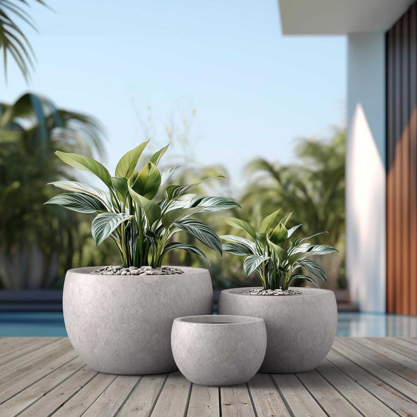 Large Round Bowl Vintage BRN Concrete Planter 19.9" Dia, Outdoor