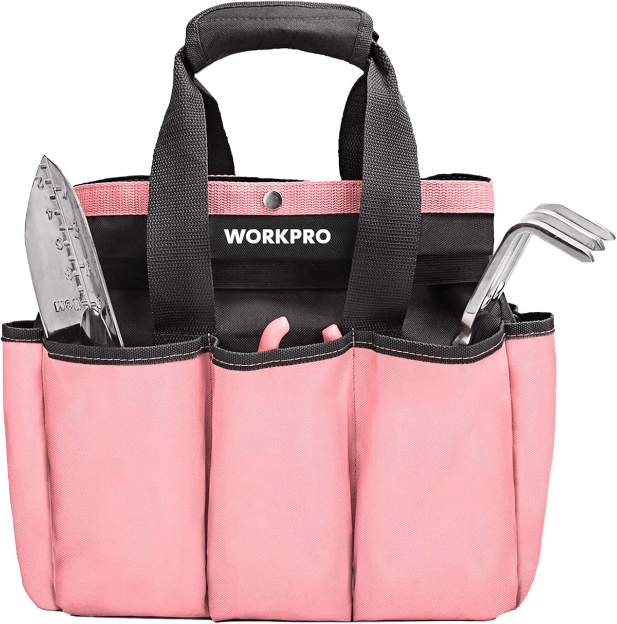 WORKPRO Garden Tool Bag, 9 Pockets Gardening Bag, Heavy Duty Oxford Garden Tote Caddy (Tools NOT Included), 12" x 12" x 6" (Floral White)