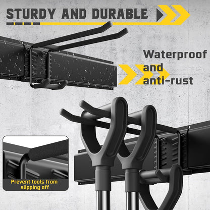 64" Garage Wall Tool Organizer, 900 Lbs Heavy Duty Steel Garden Tool Storage Rack & Garage Organization for Yard, Shed, Garage - 12 Longer & Thicker Hooks + 2 Straps