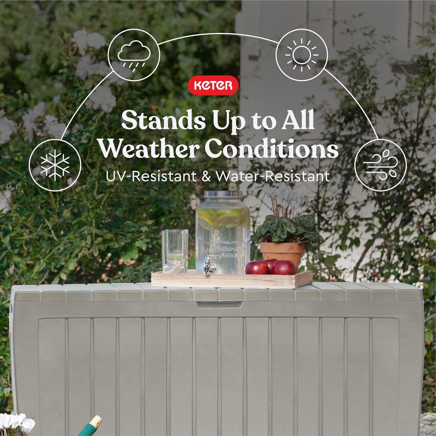 Keter Marvel Plus 71 Gallon Resin Outdoor Storage Box for Patio Furniture Cushions, Throw Pillows, Garden Tools and Pool Floats, Brown