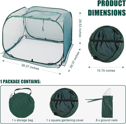 ANC POP Pop Up Mesh Plant Cover,40'' x 40'' x 30'' Plant Protector for Raised Garden & Flower Bed, Net Cage Plant Guard for Fruits, Vegetables, Seedlings and Herbs, 8 Ground Stakes for Fixing