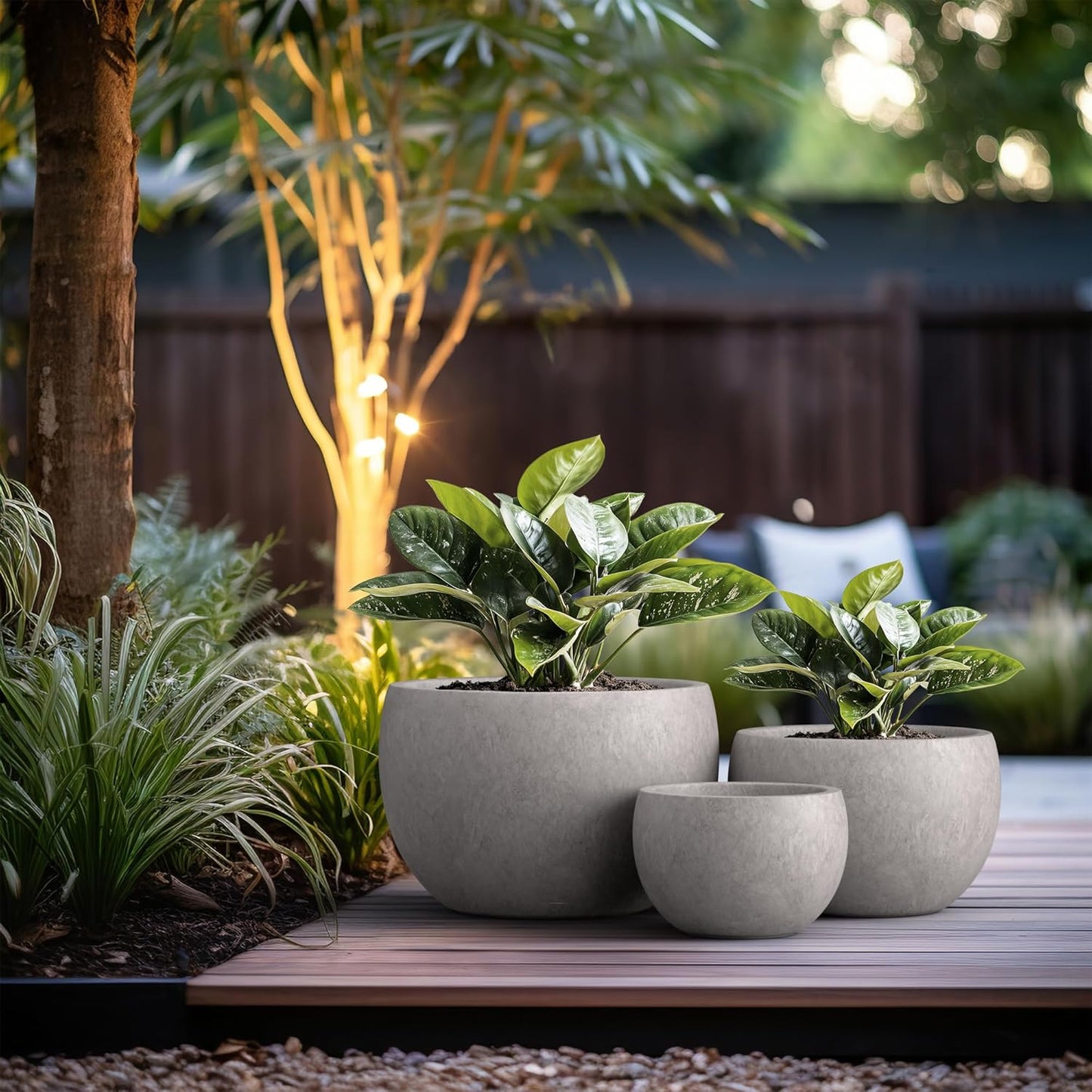 Large Round Bowl Vintage BRN Concrete Planter 19.9" Dia, Outdoor