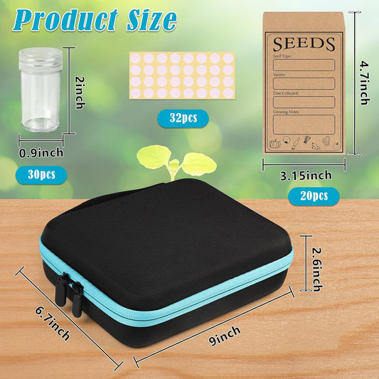 60 Slots Seed Storage Organizer with 20 Seed Envelopes, Sturdy Seed Organizer Storage Box with Zipper Bag Label Stickers(Seeds not Included), Seed Storage Container for Flower Plants Garden