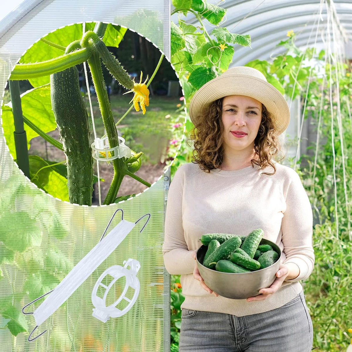 40Pcs Tomato Hooks with String, Holder & Plant Support Clips - 33.3ft Twine to Prevent Tomatoes from Pinching or Falling Off