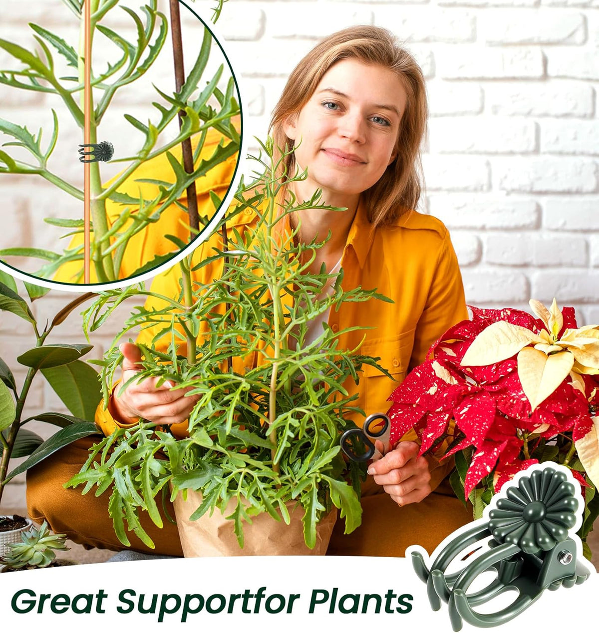 60Pcs Plant Clips for Climbing Plants, Orchid Clips for Plants Support, Indoor & Garden Clip for Climbing Plant Pins, Perfect for Vines & Flowers, Easy to Use Durable, Green
