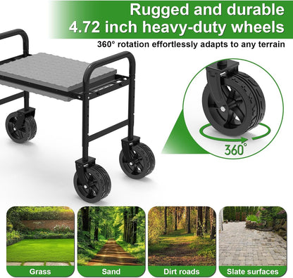NIUXX Garden Kneeler and Seat with 360° Wheels: 3-in-1 Rolling Garden Stool with Extendable Legs - Foldable Garden Seat with Thick Pad & Tool Pouches - Heavy Duty Gardening Bench for Seniors