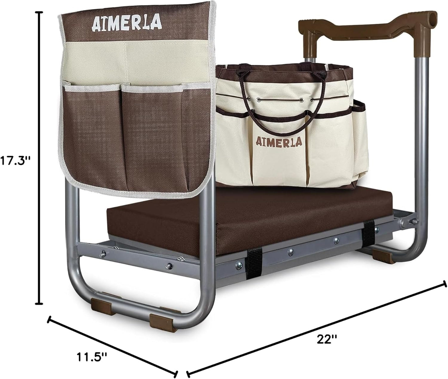 Aimerla K5 Foldable Kneeler Seat - Heavy Duty (Detachable Cloud Kneeler Pad) - Garden Stool - 2 Large Tool Bags - Portable Bench for Indoor & Outdoor