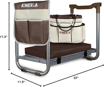 Aimerla K5 Foldable Kneeler Seat - Heavy Duty (Detachable Cloud Kneeler Pad) - Garden Stool - 2 Large Tool Bags - Portable Bench for Indoor & Outdoor