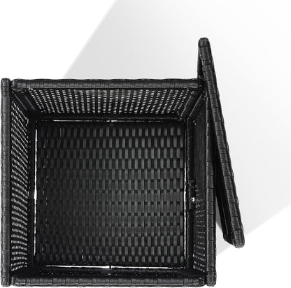 Decorative Garden Hose Storage Box with Lid, Weather Resistant Handwoven PE Rattan Water Hose Holder, Storage For Garden Tools, 200FT 5/8'' Hose Capacity