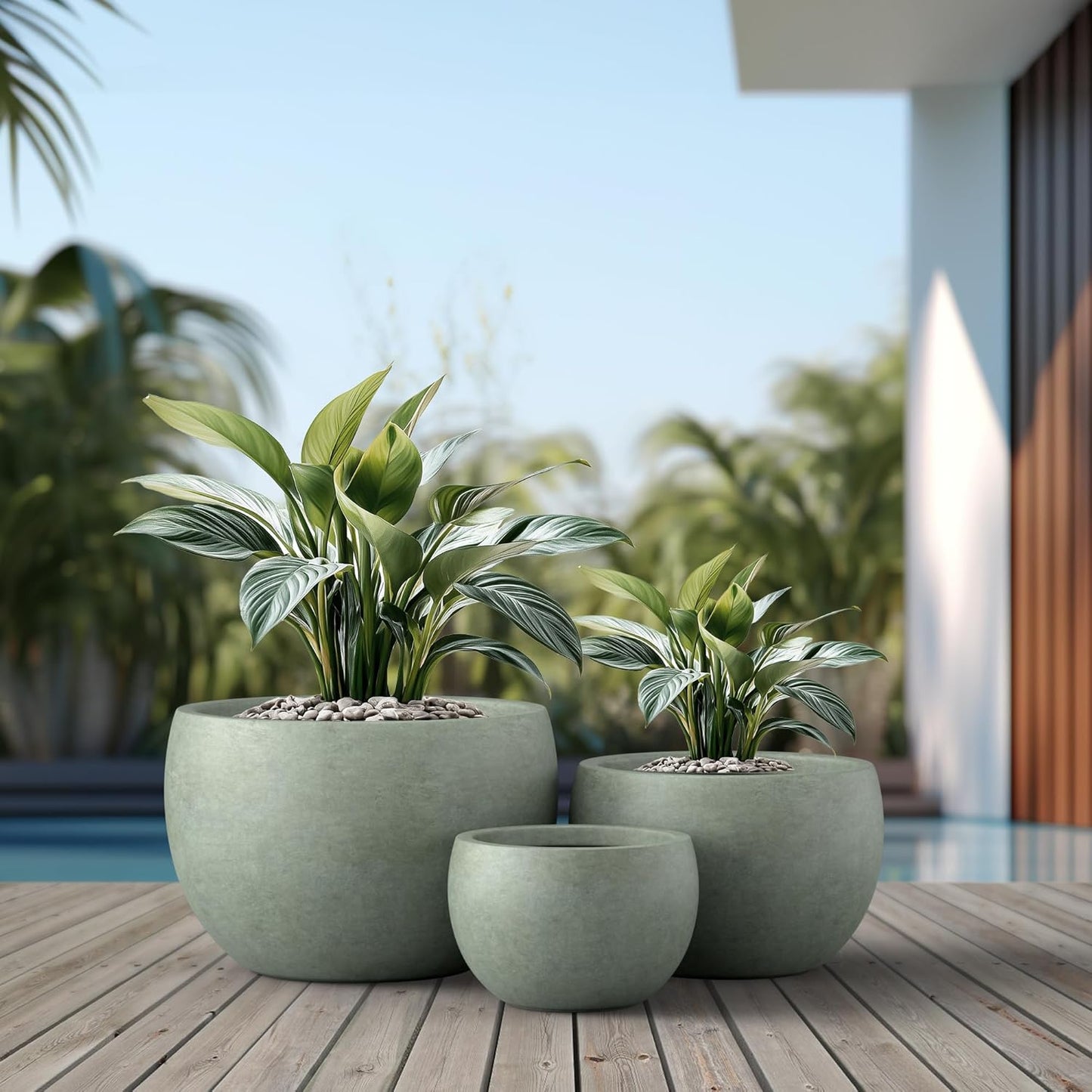 Large Round Bowl Vintage BRN Concrete Planter 19.9" Dia, Outdoor