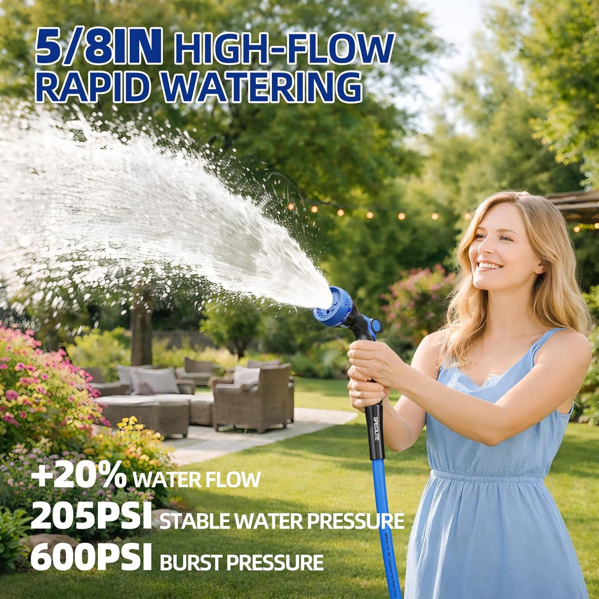 SPECILITE Hot/Cold Retractable Garden Hose Reel 50ft x 5/8'', -50℉ - 190 ℉, Wall Mount Water Pipe Spool, Heavy Duty, with 6ft Leader Hose, 8 Function Nozzle, for Backyard, Outdoor, Farm, Boat, Black