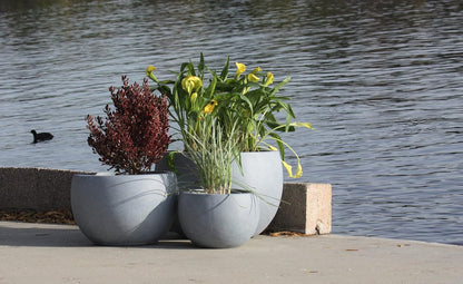 Large Round Bowl Vintage BRN Concrete Planter 19.9" Dia, Outdoor