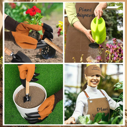Tarpop Garden Tool Set Christmas Plant Whisperer Gardening Gifts for Women, 7 Pcs Vegetable Planting Tool Kit Cap Canvas Apron Gloves Soil Scoop Transplant Trowel Cultivator Flower Tub(Green)