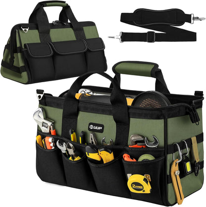 UUP Heavy Duty Tool Bag 15-Inch, 16-Pocket Portable Empty Tool Box Organizer, Big Storage Toolbox Organization, Soft Handle Large Zipper Carrying Toolbag, Father Day Gifts for Him Dad Men, Green