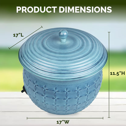 LifeSmart Garden Hose Storage Holder Pot with LId Antique Light Green Lattice Steel | Expandable Water Hose Container 17 x 11.5” Hold up to 125 ft Outdoor or Indoor Use