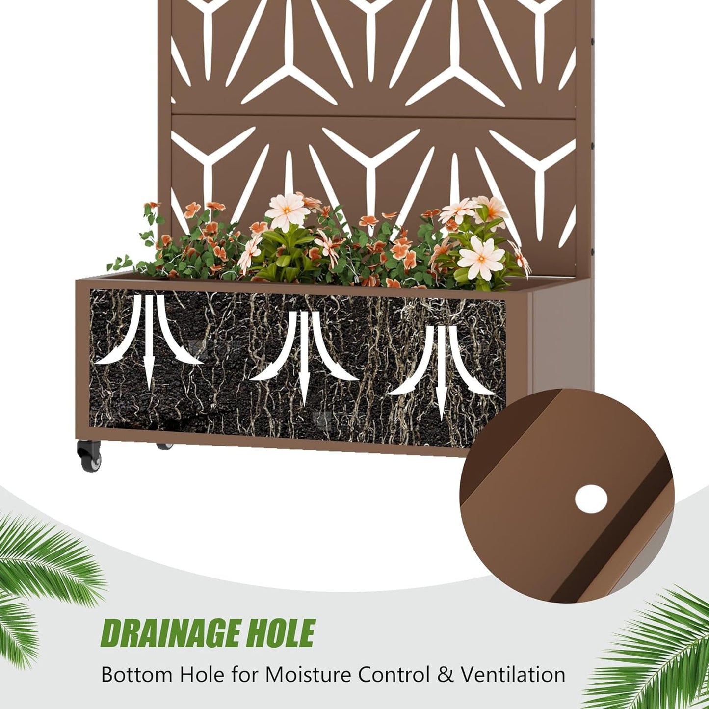 Casaphoria Metal Raised Garden Bed with Trellis and Wheels, 72"x47"x16" Planter Box for Climbing Plants, Vegetables & Vines, Features Drainage Holes and Privacy Screen (Black-Louver) - Colors B