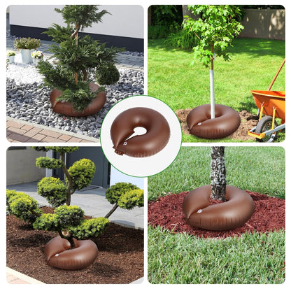 TezhiIe 2 Pack 25 Gallon Tree Watering Bags, Brown Reusable PVC Watering Donuts for Trees, Deep Root & Low-Profile Slow Release Watering Ring Bag, for Newly Planted, Multi-Trunk or Evergreen Tree