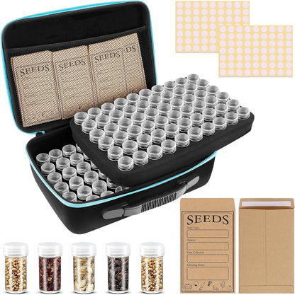 60 Slots Seed Storage Organizer with 20 Seed Envelopes, Sturdy Seed Organizer Storage Box with Zipper Bag Label Stickers(Seeds not Included), Seed Storage Container for Flower Plants Garden