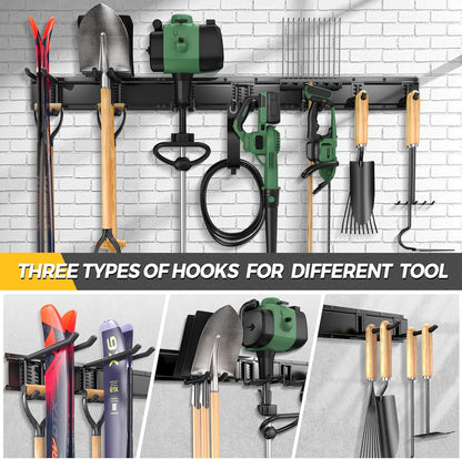 LBT 66" Garage Tool Organizer Wall Mount - 720lbs Garden Tool Organizer with Adjustable Hooks, Heavy Duty Metal Garage Storage Rack, Anti-Rust Shed Rack Holder Hanging Rake Broom Mower Snowboard