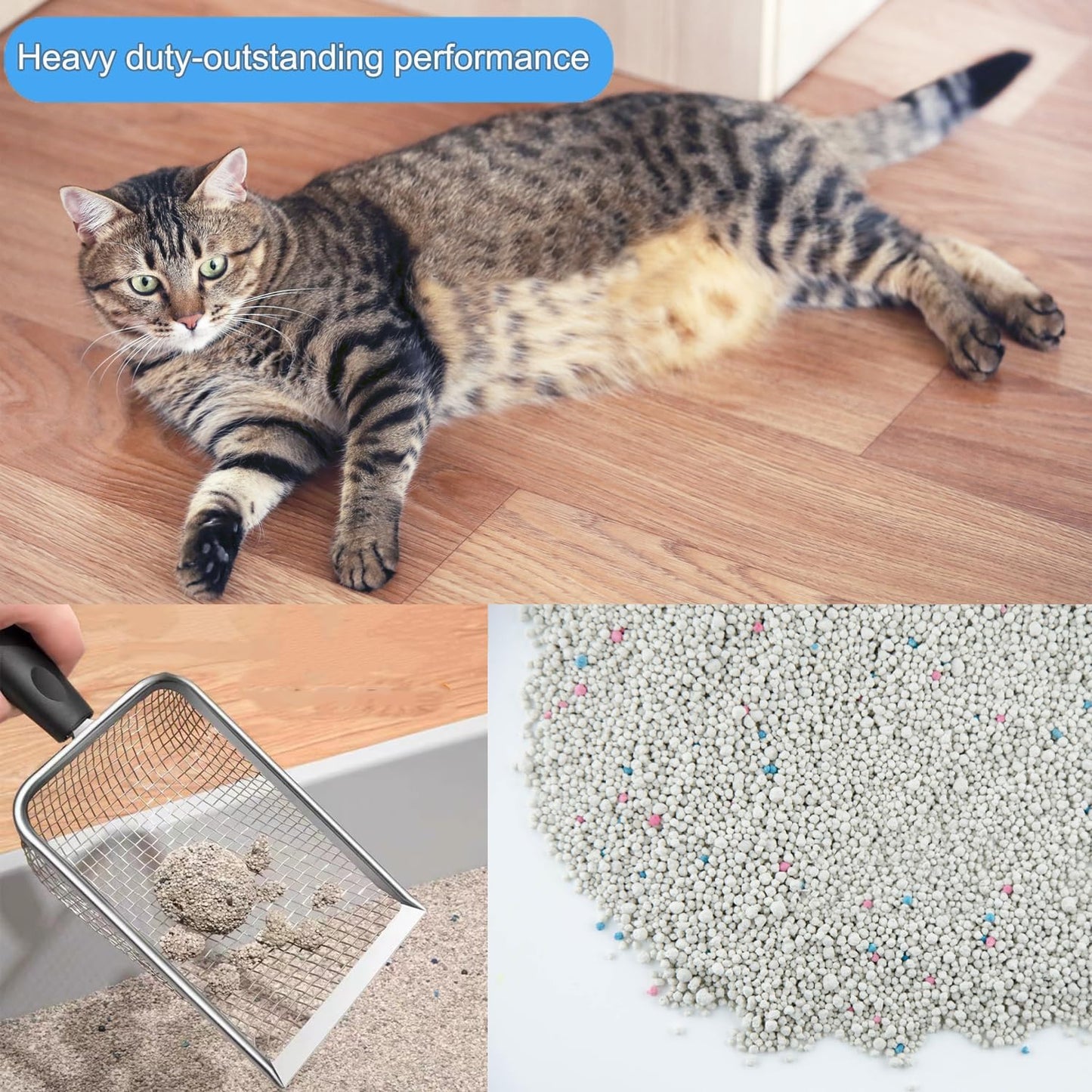 Cat Litter Scoop, Stainless Steel Cats Sturdy Mesh Scooper Kitty Metal Scooper Long Handle Scooper Shovel Sifter for All Litter Types Metal Cat Scooper for Litter Box