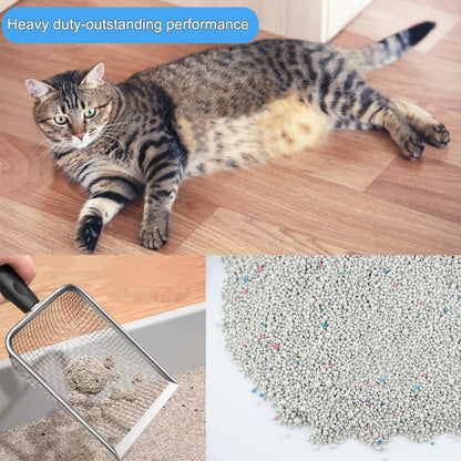 Cat Litter Scoop, Stainless Steel Cats Sturdy Mesh Scooper Kitty Metal Scooper Long Handle Scooper Shovel Sifter for All Litter Types Metal Cat Scooper for Litter Box