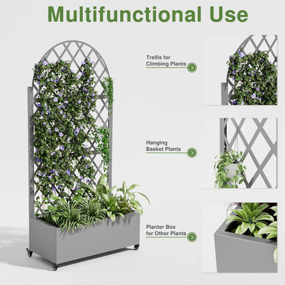 Casaphoria Metal Raised Garden Bed with Trellis and Wheels, 72"x47"x16" Planter Box for Climbing Plants, Vegetables & Vines, Features Drainage Holes and Privacy Screen (Black-Louver) - Colors C