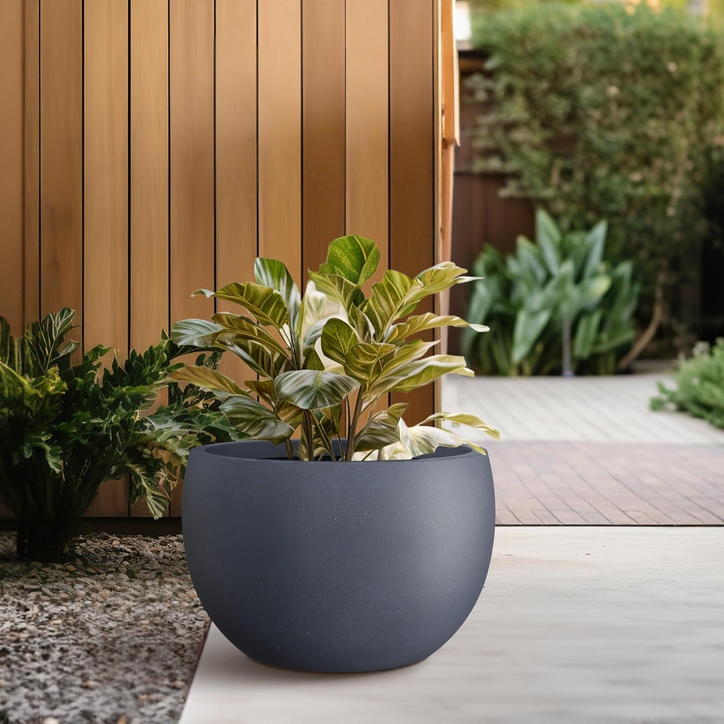 Large Round Bowl Vintage BRN Concrete Planter 19.9" Dia, Outdoor