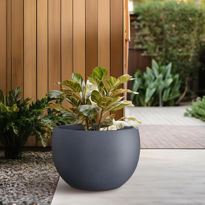 Large Round Bowl Vintage BRN Concrete Planter 19.9" Dia, Outdoor
