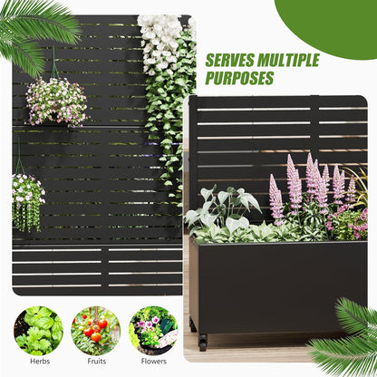 Casaphoria Metal Raised Garden Bed with Trellis and Wheels, 72"x47"x16" Planter Box for Climbing Plants, Vegetables & Vines, Features Drainage Holes and Privacy Screen (Black-Louver) - Colors B
