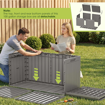 Devoko 100 Gallon Waterproof Large Resin Deck Box Indoor Outdoor Lockable Storage Container for Patio Furniture Cushions Garden Tools (100 Gallon, Black)