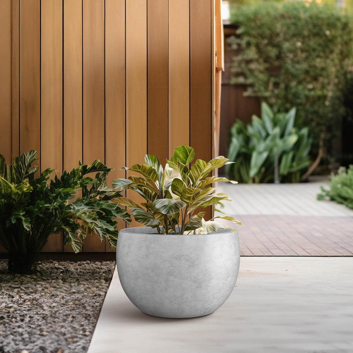 Large Round Bowl Vintage BRN Concrete Planter 19.9" Dia, Outdoor
