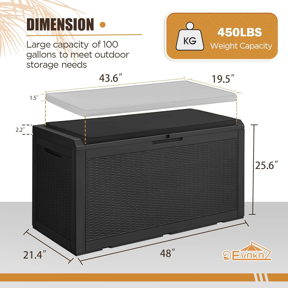Devoko 100 Gallon Waterproof Large Resin Deck Box Indoor Outdoor Lockable Storage Container for Patio Furniture Cushions Garden Tools (100 Gallon, Black)
