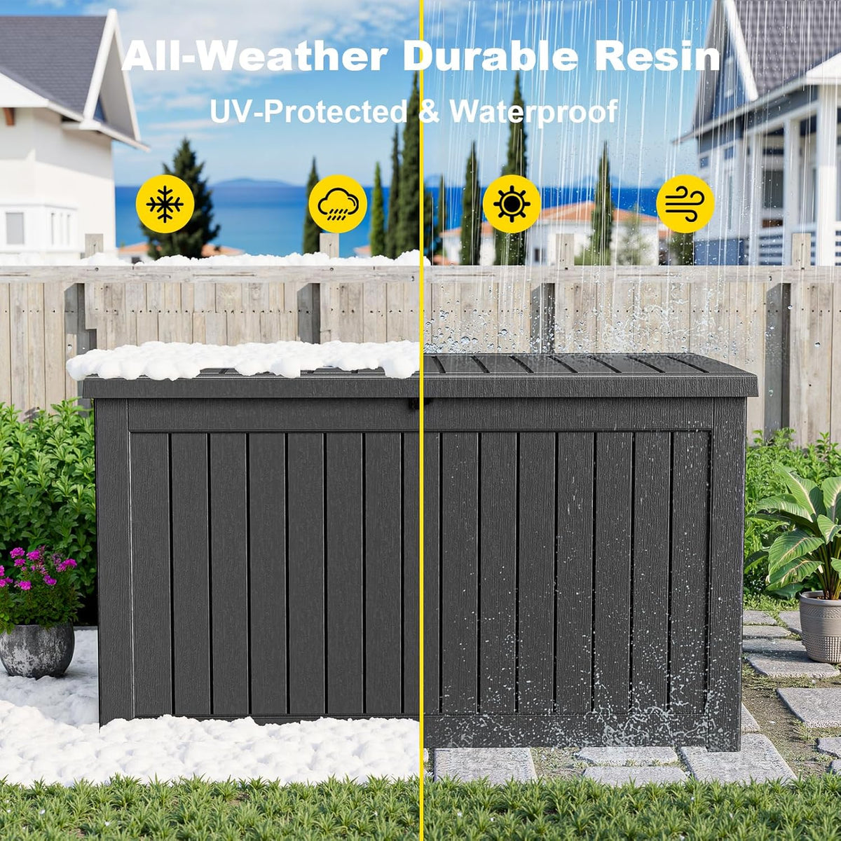 30 Gallon Outdoor Deck Box, Lockable Waterproof Outdoor Storage Boxes For Garden Tools,Indoor Cushions,Accessories Outside Storage Resin Weatherproof Container(Black)