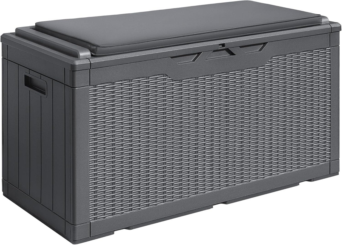 Devoko 100 Gallon Waterproof Large Resin Deck Box Indoor Outdoor Lockable Storage Container for Patio Furniture Cushions Garden Tools (100 Gallon, Black)