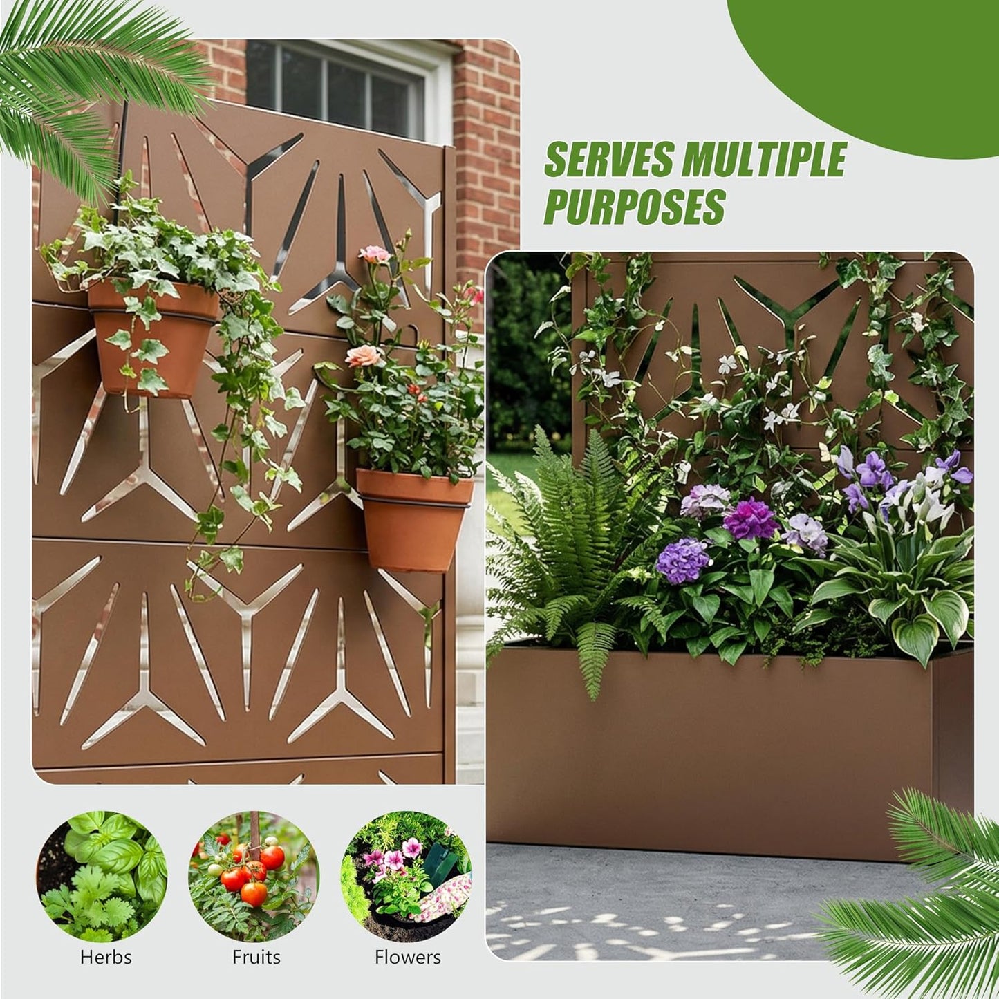 Casaphoria Metal Raised Garden Bed with Trellis and Wheels, 72"x47"x16" Planter Box for Climbing Plants, Vegetables & Vines, Features Drainage Holes and Privacy Screen (Black-Louver) - Colors B