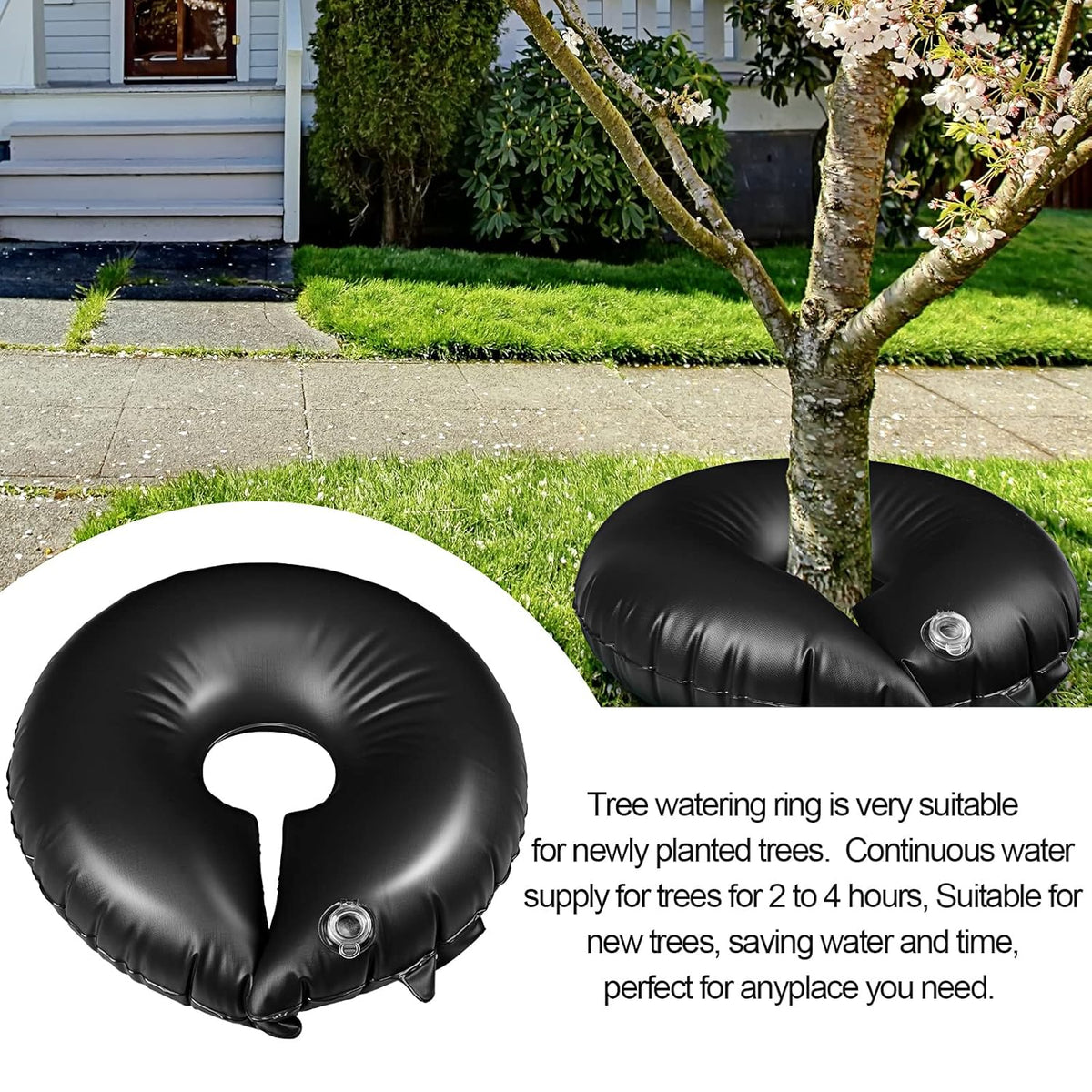 TaoBary 4 Pcs 10 Gallon Tree Watering Ring Bag Slow Release Watering Bag Deep Root Automatic Drip System PVC Drip Irrigation Pouch Donuts for Newly Planted Multi Trunk Trees Shrubs (Black)