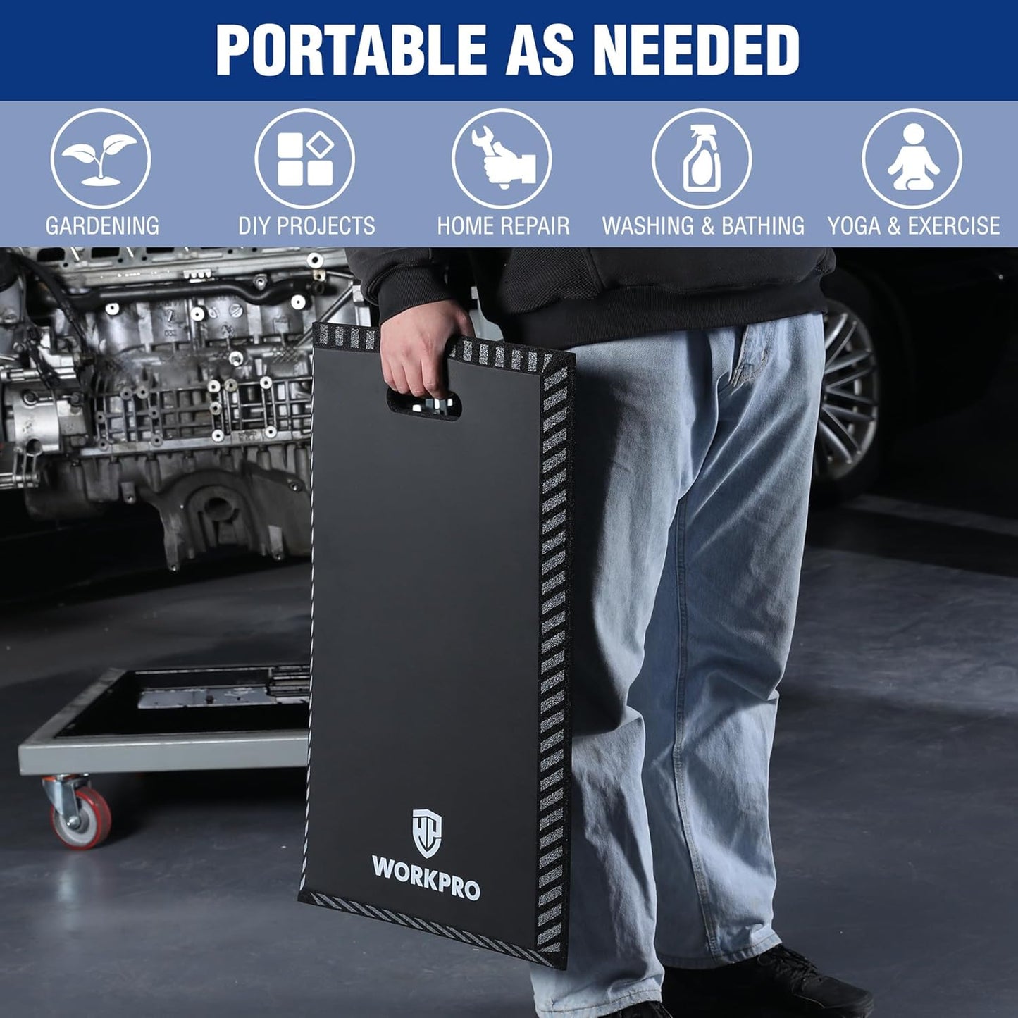 WORKPRO Extra Thick Kneeling Pad, Soft NBR Foam Knee Cushioning, Extra Large Foam Kneeler Mat for Auto-Repair, Gardening, Workout Supplies, 28 x 16 x 1.2in, Black