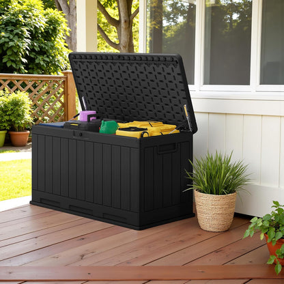 30 Gallon Resin Deck Box Waterproof Outdoor Storage Box for Patio Furniture Pool Accessories Indoor Storage for Cushion Garden Tools (30 Gallon, Black)