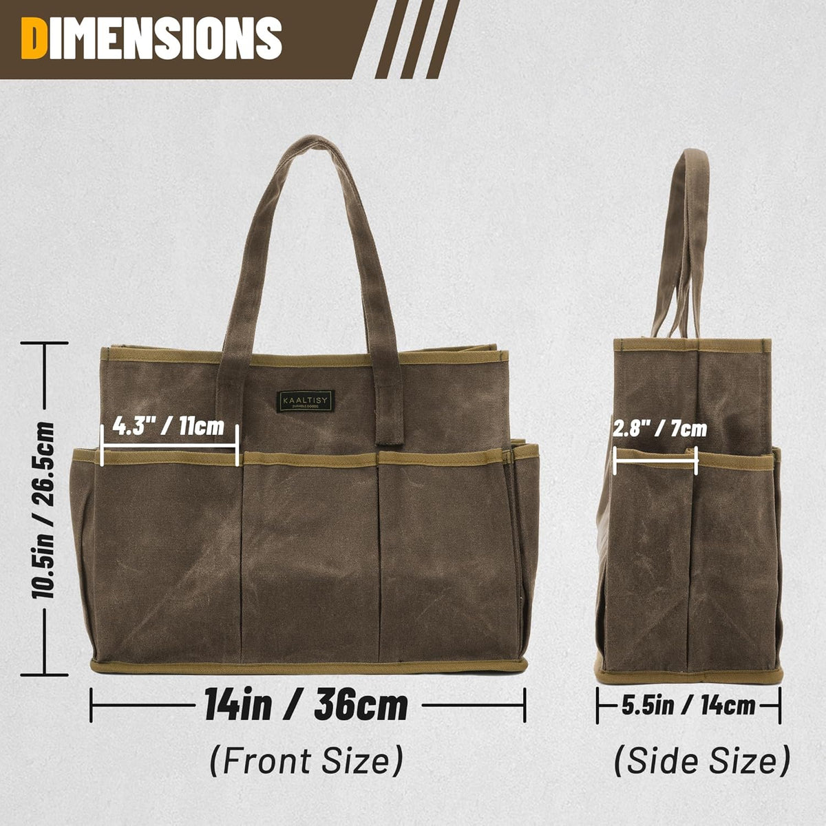 Tool Tote Bag, Heavy Duty 16oz Waxed Canvas Garden Tool Bag | Portable 11-Pocket Tool Storage Bag for Gardener Electrician Contractor Repairman (14"L x 5.5"W x 10.5"H) – Army Green