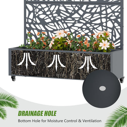 Casaphoria Metal Raised Garden Bed with Trellis and Wheels, 72"x47"x16" Planter Box for Climbing Plants, Vegetables & Vines, Features Drainage Holes and Privacy Screen (Black-Louver) - Colors D