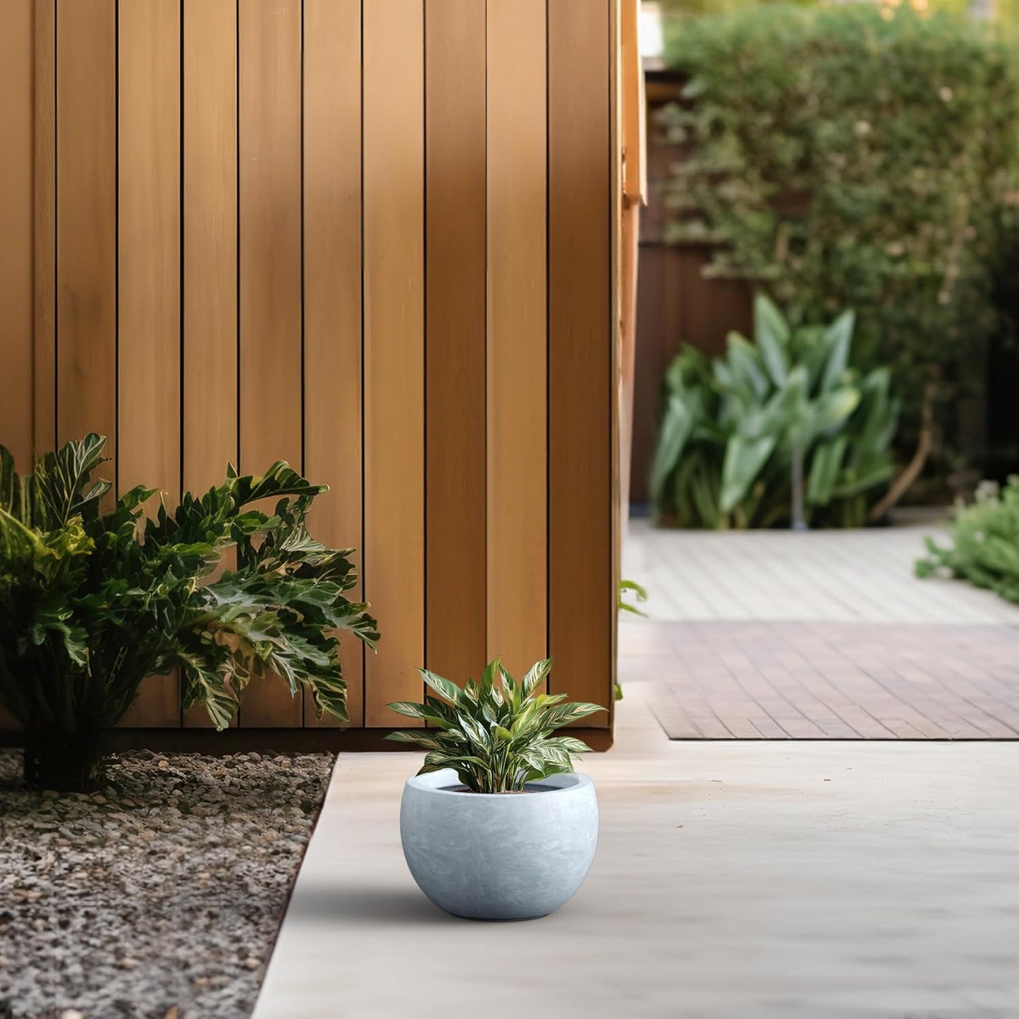 Large Round Bowl Vintage BRN Concrete Planter 19.9" Dia, Outdoor